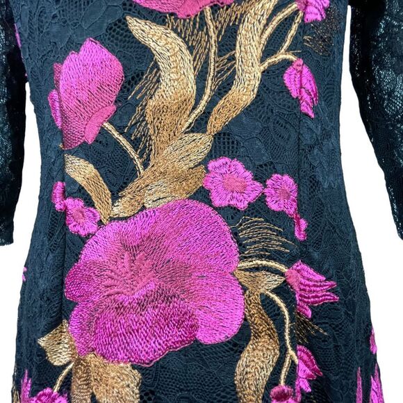 JS Collections Illusion Neck Embroidered Stretch Lace Midi Cocktail Dress Size 4 - Picture 5 of 14